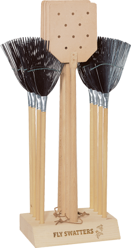 wooden display with fly swatter